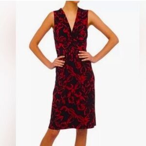 NORMA KAMALI SIZE LARGE BLACK RED FLORAL SLEEVELESS  WRAP DRESS